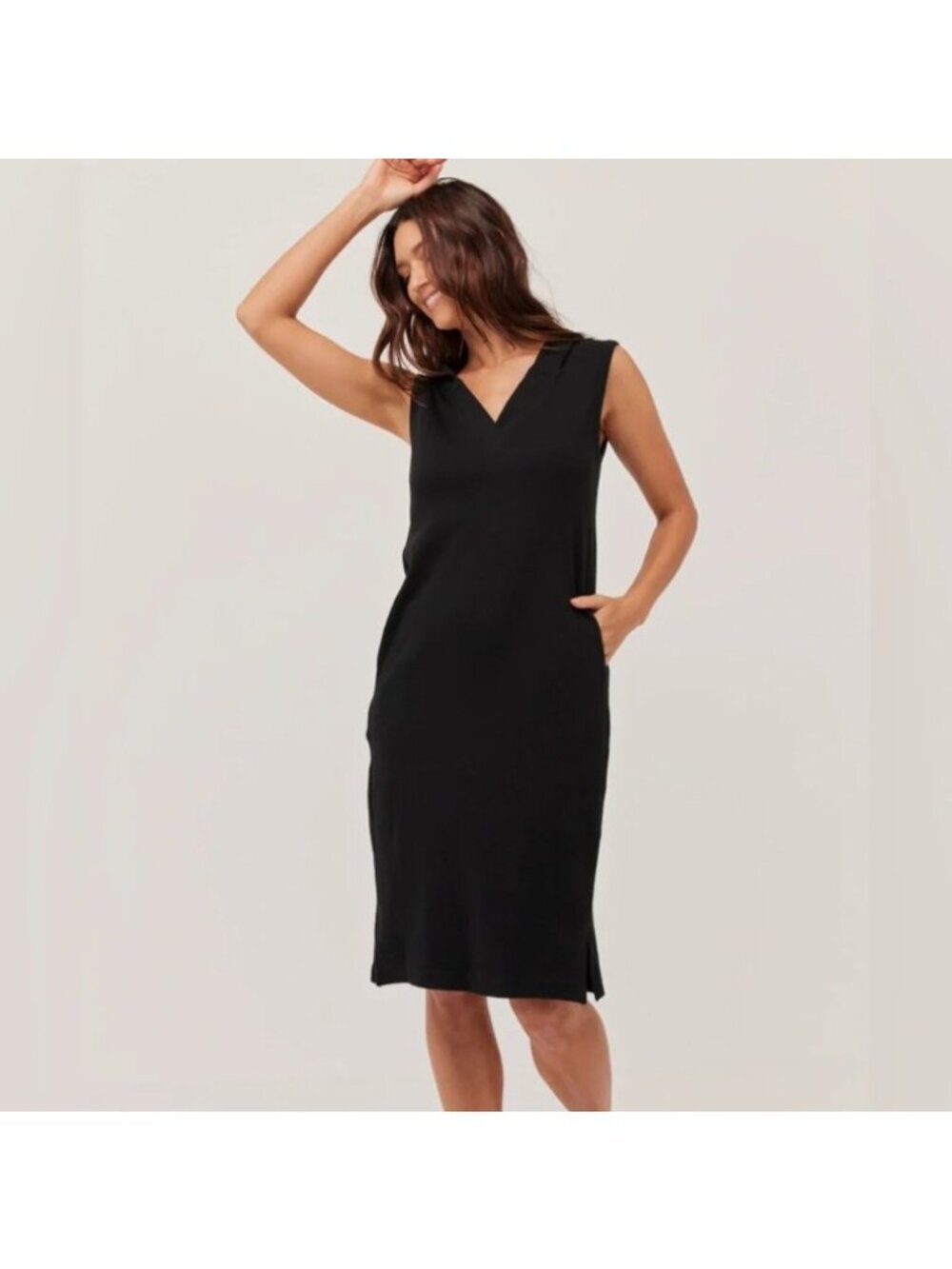 Pact Black Organic Cotton Hooded Airplane Dress Sleeveless Midi Size Small